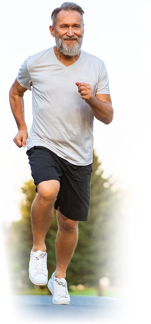 Active senior walking comfortably outdoors